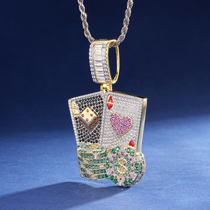 Ciondolo Hip Hop da Casinò Poker in Argento 925 con Moissanite Multicolore Iced Out, Charm per Gioielli da <span class=keywords><strong>Uomo</strong></span> - Product Image 1