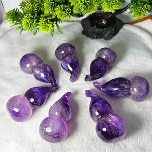 High Quality Hand-Carved Amethyst Stone Bottle with Quartz Crystal Rose Flower Natural Feng Shui Style Theme of Love