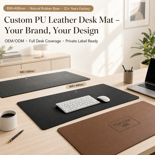 PU Leather Desk Mat Custom Waterproof Non-Slip Desk Pad Office Computer Large Mat OEM Logo Stitched Edge Wholesale Australia