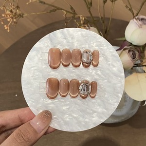 Pure Handmade Press on Nails Light French Style Square Gel <span class=keywords><strong>Faux</strong></span> <span class=keywords><strong>Ongles</strong></span> Artificiels Avec <span class=keywords><strong>Beige</strong></span> Cat Eye <span class=keywords><strong>Ongles</strong></span> Artificiels - Product Image 5