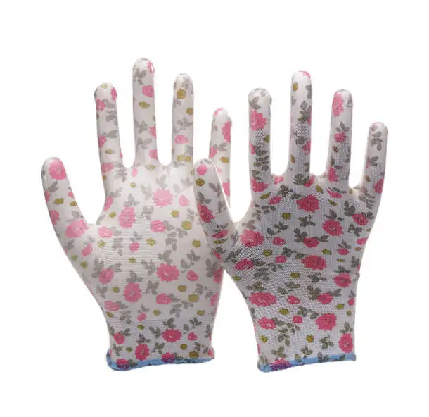 Household Gardening Yard Cleaning Tools Floral print pu coated anti-slip Garden Gloves work safety gloves