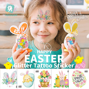 Nuovi 40 Diversi Tatuaggi Temporanei Glitterati per Bambini, Adesivi Finti a Tema Uova e Coniglietti per Pasqua, per Ragazzi e Ragazze - Product Image 1