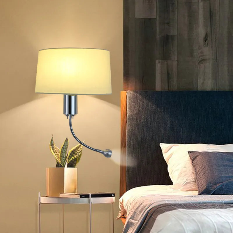 Lâmpada de parede moderna de led, simples, para quarto, de pano criativo, lâmpada de leitura