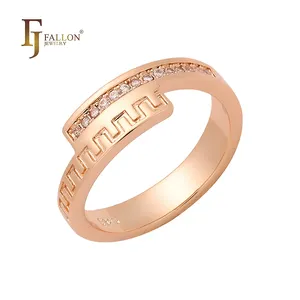 F83201706 FJ Fallon модные ювелирные изделия Греческий Ключ вымощенный Белый Cz Кольцо с покрытием из розового золота латунь на основе