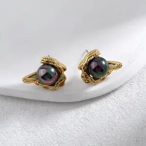 夏威夷饰品热卖镀金扇贝珍珠锌合金珍珠耳钉耳环