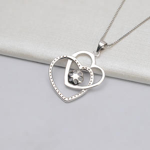 Support de pendentif en argent S925 Wenchi en forme de cœur pour femmes, accessoire DIY pour perles de 8-9 mm, pour pendentifs et breloques en perles - Product Image 4