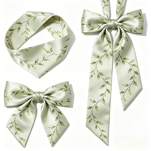 Lazo de Regalo Pre-Atado de Satén Color Verde Salvia con Estampado de Hojas, Lazo de Listón Listo para Usar para Bodas en la Selva, Ramos de Flores de Primavera, Decoración de Cajas de Regalo - Product Image 2