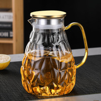 Carafe en verre Hxglass 1,8 L à motif martelé avec couvercles dorés pour eau chaude, café, ou comme bouilloire
