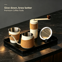 Ensemble de café pour infusion manuelle 4 pièces en acier inoxydable 304, kit de voyage portable, comprenant un moulin manuel, une bouilloire à café, un filtre et une tasse à café