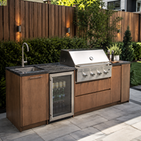 Ensemble de meubles de cuisine d'extérieur en acier inoxydable 304 avec réfrigérateur, barbecue, évier et auvent en alliage d'aluminium