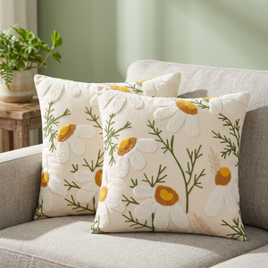 Housses de coussin en velours écrasé 100% coton - Design vintage moderne tissé avec motifs animaux/points/feuilles, carrées, anti-bactériennes, pour la décoration intérieure |   OEM - Product Image 1
