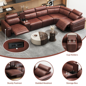OEHOME Modern Power Recliner Sofa Set 5-<b>Seat</b> Modular Sectional <b>Storage</b> Console USB Ports Polyester Tufted Upholstered - Product Image 2