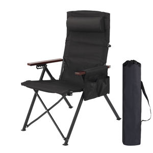 Silla de Camping Plegable Reclinable de Metal para Exteriores, Portátil, para Jardín y Picnic, con Respaldo Alto Ajustable, Almohada y Bolsillos Laterales - Product Image 1