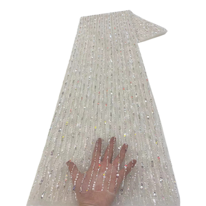 NI.AI French Beaded Lace <strong>Fabric</strong> Luxury White Bridal Wedding Tulle <strong>Net</strong> <strong>Sequins</strong> Pearls New Fashion Eco-Friendly Handmade 3D - Product Image 4