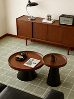 Table basse ronde en bois massif de style minimaliste moderne avec base en fer forgé, plateau en bois massif, meubles de salon