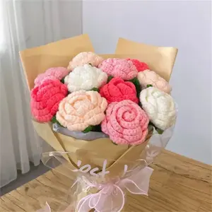 Neue kreative Geschenke Produkt handgefertigt Strickerei Rose Blumen Wolle Baumwolle Häkeln Blumenstrauß Großhandel