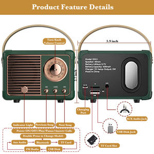 مكبر صوت بلوتوث بتصميم عتيق، ديكور كلاسيكي، سماعات محمولة صغيرة لاسلكية تدعم USB/بطاقة TF/AUX، مكبر صوت بلوتوث بتصميم راديو قديم - Product Image 3
