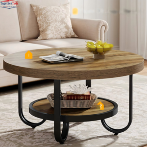 <span class=keywords><strong>Table</strong></span> <span class=keywords><strong>basse</strong></span> <span class=keywords><strong>ronde</strong></span> rustique moderne à double niveau, facile à assembler, pour salon et zones de réception - Product Image 3