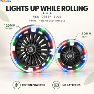 Ruedas de Repuesto de 120 mm y 80 mm con Luces LED de PU para Patinete, Juego de Ruedas Delanteras/Traseras para Niños, Patinete Plegable de 3 Ruedas con Freno de Pie y Rodamientos de Bolas OEM - Product Image 4