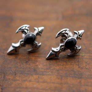 yunnique Cross <b>Stud</b> <b>Earrings</b> <b>Black</b> Titanium Steel Geometric Bezel Setting Fashion Jewelry - Product Image 2