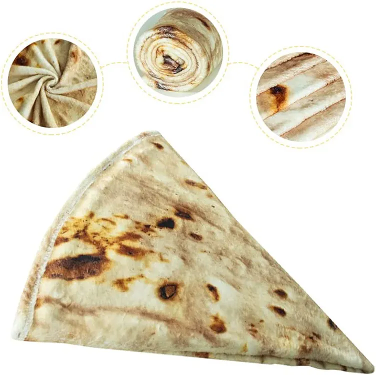 Özel süper yumuşak imalatı flanel polar Taco Tortilla bebek yetişkin yuvarlak gıda çanta kutusu ile Pizza battaniye