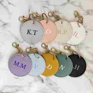 Colorful PU Leather Round Keychain Custom Logo Alloy Keyring Portable Key Holder Promotional <b>Gifts</b> - Product Image 2