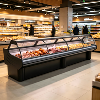 Vitrine réfrigérée commerciale à grande vue avec verre incurvé pour aliments froids, buffet et charcuterie