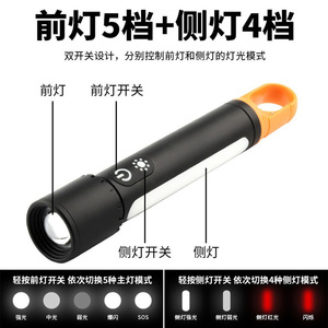 Cross Border Outdoor Camping Multi Functional Led Zoom <b>Flashlight</b> With Hook White Laser High Intensity <b>Rechargeable</b> Battery - Product Image 5