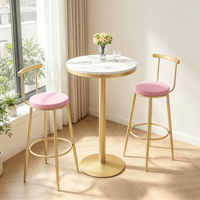 Table haute de bar en marbre nordique, style luxe léger, avec structure en fer forgé démontable, ensemble table et chaises de bar, tabourets de bar pour salon de thé
