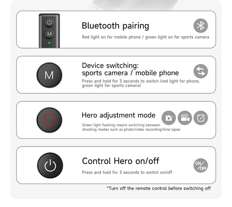 Telesin Remote Control 1.3m Selfie Stick Tripod For GoPro Cameras and Phones