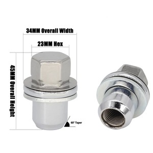 Écrou de roue hexagonal 23 mm, largeur 34 mm, hauteur 45 mm, conique à 60 degrés, en acier argenté, pour Land Rover Range Rover Sport Executive LR068126 - Product Image 1