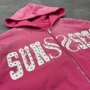 Conjunto de Moletom Oversized Vintage com Lavagem Desbotada e Zíper, Estilo Streetwear com Strass - Product Image 3