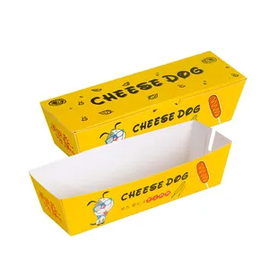 Bac à papier pour chien de maïs à emporter avec impression personnalisée, sushi bandeja de carton pour emballage de collation de nourriture pour hot-dog, boîte coréenne Corndog