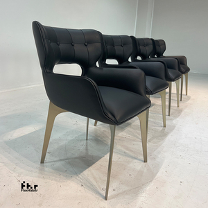Modern Black PU Leather Tufted Dining Armchair Bronze Metal Legs Hollow <b>Back</b> Upholstered <b>Chair</b> for Restaurant Hotel - Product Image 5