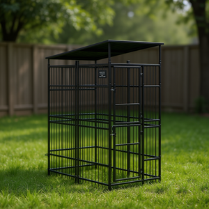 Black Powder Coated Steel Dog Kennel 19.8 Sq Ft Outdoor Pet Housing <b>Large</b> Breed Durable Rectangle Design - Product Image 2