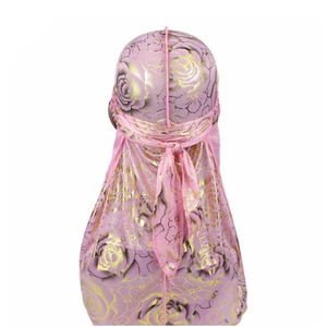 HZM-18242 personnalisé hommes soyeux Durags Turban chapeau Bandanas chapeaux Rose imprimé hommes Durag longues bretelles vagues <span class=keywords><strong>cheveux</strong></span> accessoires - Product Image 3