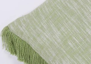 PINKCITY(IHC) Green Striped Printed Chembrey Natural TNT Cotton Fringes Zipper Closure <b>Decorative</b> <b>Pillow</b> Case for Kids 8-12 Home - Product Image 2