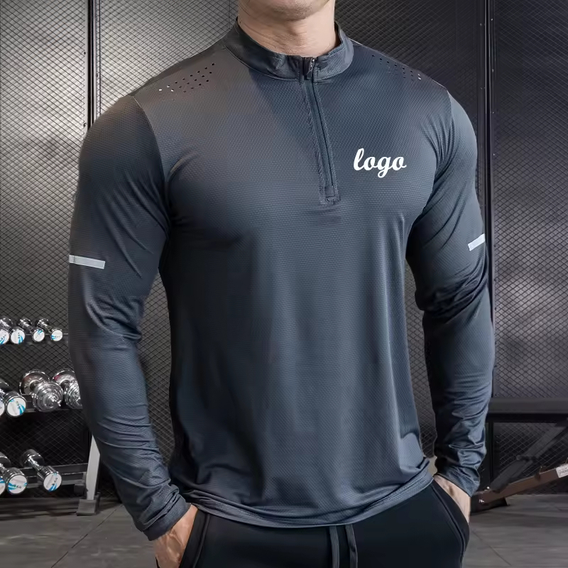 Autumn Running Quick-drying Breathable Gym Men's Fitness T-shirt Sports Long-sleeved Zipper Yoga Tops for Meditation