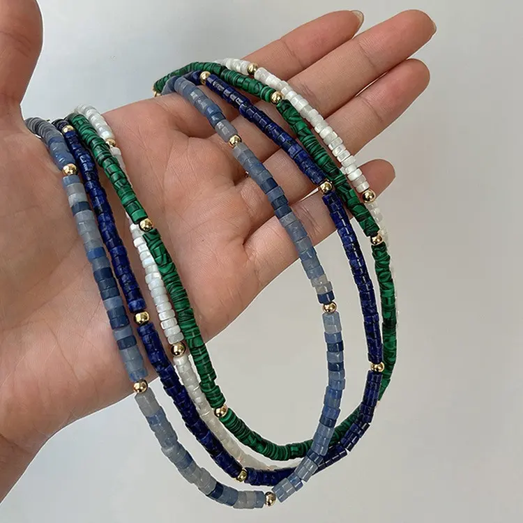 Fabrication personnalisée collier de perles en cristal d'acier inoxydable coloré boulier naturel en pierre plate