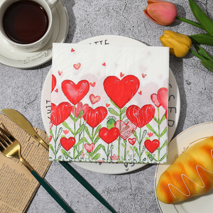 Printed Heart Floral Paper Napkins 330mmx330mm For Birthday Parties Disposable Tissues - Product Image 2