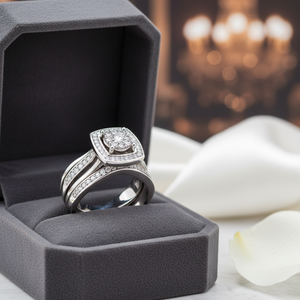 Meilleur prix 10K Or Blanc 1.00TCW Réel Diamant Rond Bague Anniversaire Ensemble Bagues En Diamant Élégantes - Product Image 3
