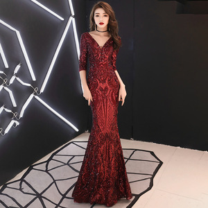 16218# Robe de Soirée Annuelle Sirène à Paillettes Scintillantes Décolleté Plongeant Sexy pour Femme, Ambiance Haut de Gamme - Product Image 1