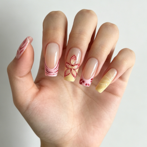 Ongles à presser Dihang en forme de cercueil, motif camélia en <span class=keywords><strong>dentelle</strong></span> peinte à la main - Product Image 4