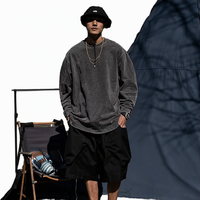 T-shirt à manches longues personnalisé OEM en coton peigné 100% lourd, délavé à l'acide, col rond, épaules tombantes, pour hommes et femmes, style Y2K, vente en gros