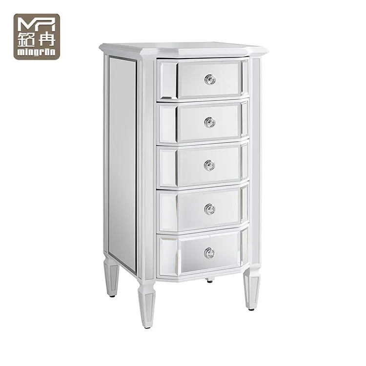 Leonore Tall Mirrored Chest 5 Drawer High Tall Boy Side Table bedroom mirror furniture