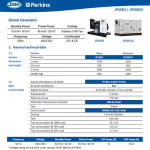 ByPerkins Genset Silent 50 Kva 3 Phase 400/230V 50Hz <b>Generator</b> With Auto Start for Hospital Hotel Restaurants ISO CE 1103A-33TG1 - Product Image 2