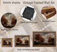 Décoration murale vintage avec cadre doré, forêt d'automne, paysage rustique, prête à accrocher, OEM ODM