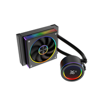 Refroidisseur liquide AIO 120 ARGB noir avec tête de miroir infini rotative, ventilateur à anneau coloré, 200W PC