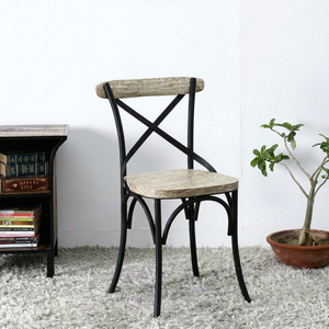Shiva Creations Modern Industrial Metal Frame Wooden Seat Dining <b>Chair</b> for Home Furniture - Product Image 1