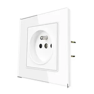 EU Standard French Wall Power Socket, Tempered Glass Panel, AC220~250V, 16A Wall Power Outlet